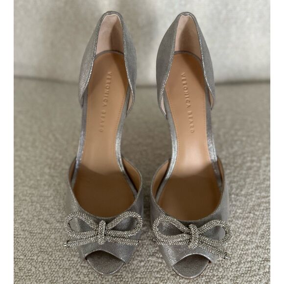 NEW Veronica Beard Gadot Bow Heels in Silver - Picture 4 of 11